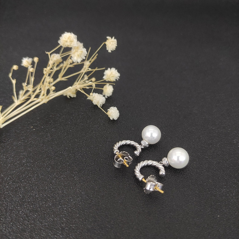 David Yurman pearl earrings, white gold and yellow gold - Picture 3 of 4